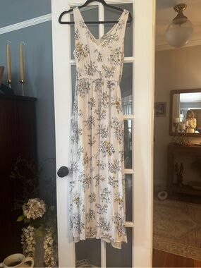 Lucky Brand Cream Maxi Dress with Yellow & Blue Floral Print